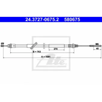 Tirette à câble, frein de stationnement ATE 24.3727-0675.2 pour FORD MAVERICK 3.0 24V - 203cv