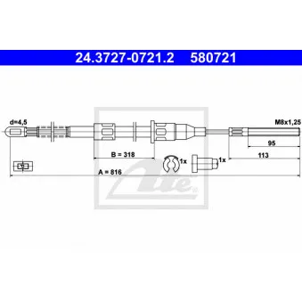 Tirette à câble, frein de stationnement ATE 24.3727-0721.2 pour OPEL CORSA 1.3 - 60cv