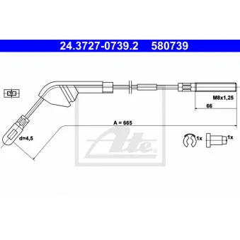 Tirette à câble, frein de stationnement ATE 24.3727-0739.2