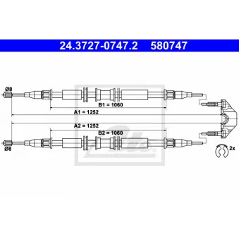 Tirette à câble, frein de stationnement ATE 24.3727-0747.2