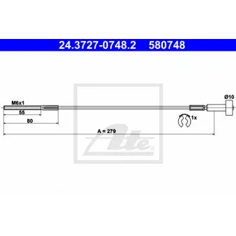 Tirette à câble, frein de stationnement ATE 24.3727-0748.2 pour OPEL ASTRA 2.2 DTI - 117cv