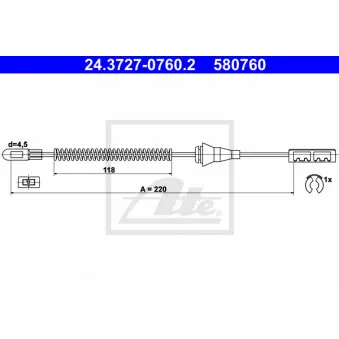 Tirette à câble, frein de stationnement ATE OEM 522417