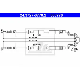 Tirette à câble, frein de stationnement ATE 24.3727-0770.2 pour OPEL ASTRA 1.6 EcoTec - 103cv