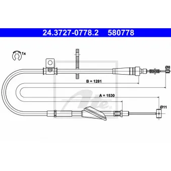 Tirette à câble, frein de stationnement ATE 24.3727-0778.2