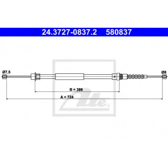 ATE 24.3727-0837.2 - Tirette à câble, frein de stationnement