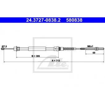 Tirette à câble, frein de stationnement ATE 24.3727-0838.2