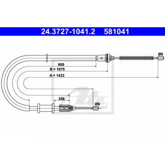 Tirette à câble, frein de stationnement ATE 24.3727-1041.2 pour RENAULT KANGOO 1.5 DCI - 65cv