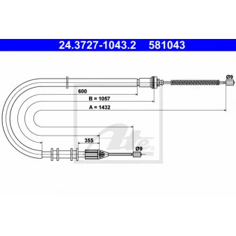 Tirette à câble, frein de stationnement ATE 24.3727-1043.2 pour RENAULT KANGOO 1.6 16V bivalent - 82cv