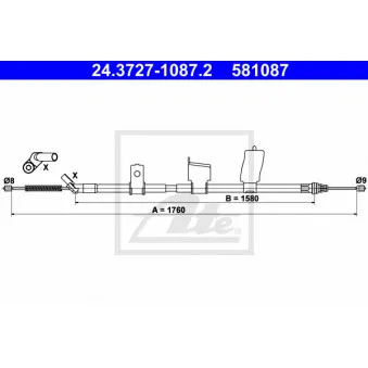 ATE 24.3727-1087.2 - Tirette à câble, frein de stationnement