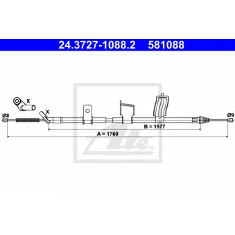 Tirette à câble, frein de stationnement ATE 24.3727-1088.2