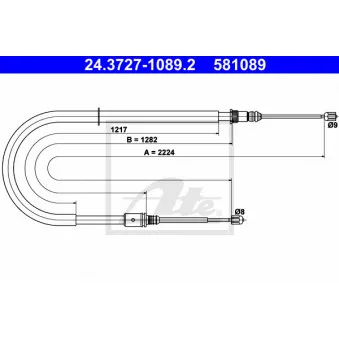 Tirette à câble, frein de stationnement ATE 24.3727-1089.2 pour RENAULT LAGUNA 2.0 DCI - 173cv