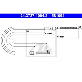 Tirette à câble, frein de stationnement ATE 24.3727-1094.2