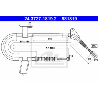 Tirette à câble, frein de stationnement ATE OEM BC1B44420A
