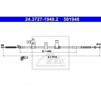 Tirette à câble, frein de stationnement ATE 24.3727-1948.2