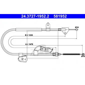 Tirette à câble, frein de stationnement ATE 24.3727-1952.2