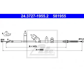 Tirette à câble, frein de stationnement ATE 24.3727-1955.2