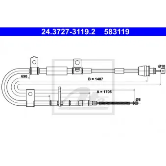 Tirette à câble, frein de stationnement ATE 24.3727-3119.2