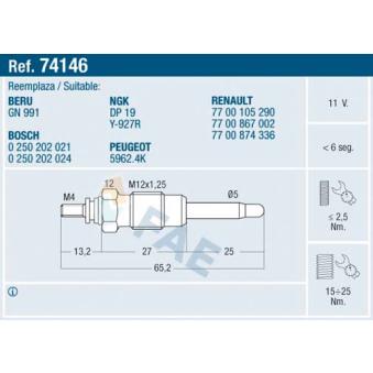Bougie de préchauffage FAE OEM 7700874336