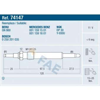 Bougie de préchauffage FAE OEM 0011591601