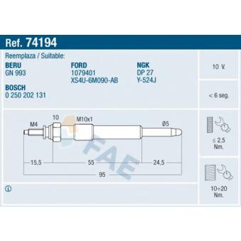 Bougie de préchauffage FAE OEM XS4U6M090AB
