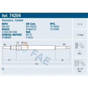 Bougie de préchauffage FAE OEM 9196669