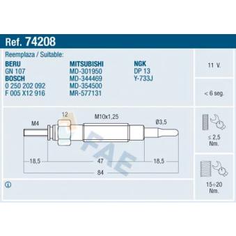 Bougie de préchauffage FAE OEM MR577131
