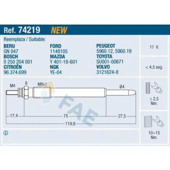 Bougie de préchauffage FAE OEM 31216248 Bougie de préchauffage FAE OEM 31216248