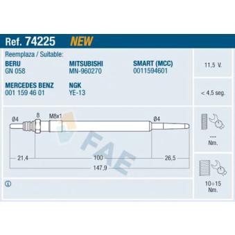 Bougie de préchauffage FAE OEM MN960270