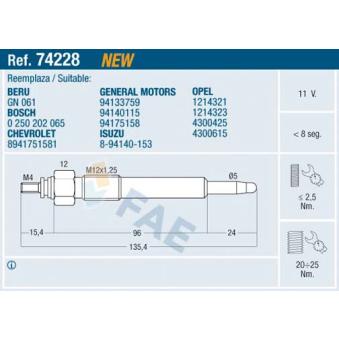 Bougie de préchauffage FAE OEM 1214323