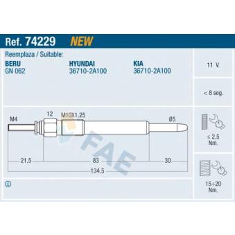 Bougie de préchauffage FAE OEM 367102A100