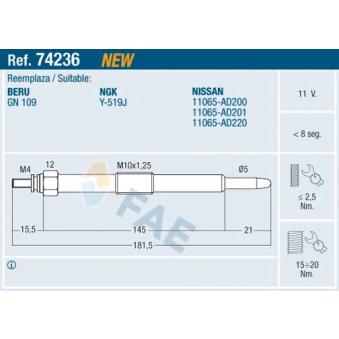 Bougie de préchauffage FAE OEM 11065AD220