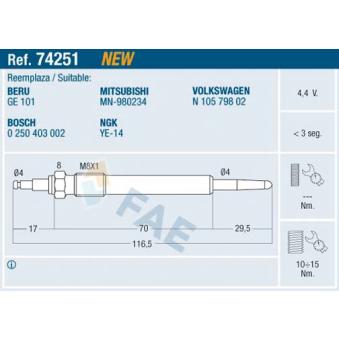 Bougie de préchauffage FAE OEM MN980234