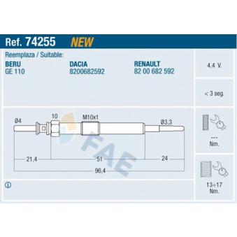 Bougie de préchauffage FAE OEM 8200682592