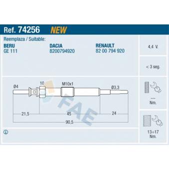 Bougie de préchauffage FAE OEM 8200794920