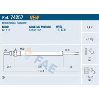Bougie de préchauffage FAE OEM 93178047 Bougie de préchauffage FAE OEM 93178047