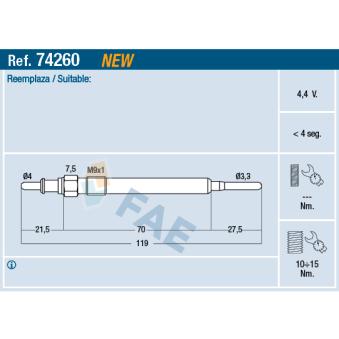 Bougie de préchauffage FAE OEM 5960L4 Bougie de préchauffage FAE OEM 5960L4