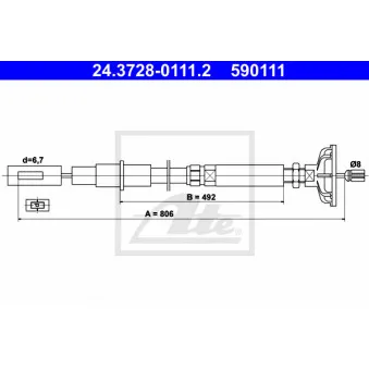 Tirette à câble, commande d'embrayage ATE 24.3728-0111.2 pour VOLKSWAGEN GOLF 1.8 GTI 16V - 136cv