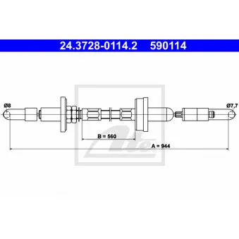 Tirette à câble, commande d'embrayage ATE 24.3728-0114.2 pour VOLKSWAGEN PASSAT 1.6 - 75cv