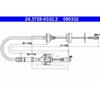 Tirette à câble, commande d'embrayage ATE 24.3728-0332.2 pour CITROEN XSARA 2.0 HDI 109 - 109cv