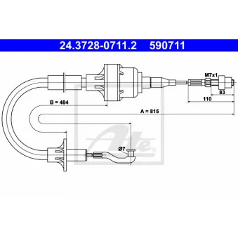 Tirette à câble, commande d'embrayage ATE 24.3728-0711.2 pour OPEL ASTRA 1.7 TD - 68cv