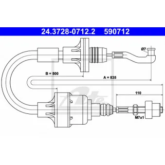 Tirette à câble, commande d'embrayage ATE 24.3728-0712.2 pour OPEL VECTRA 1.6 i - 71cv