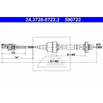 Tirette à câble, commande d'embrayage ATE 24.3728-0722.2 pour OPEL ASTRA 1.4 i 16V - 90cv