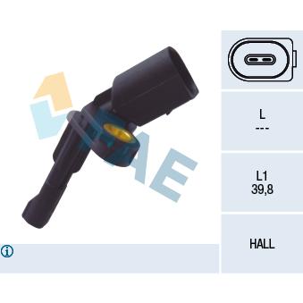 Capteur, vitesse de roue arrière droit FAE OEM 1K0927808