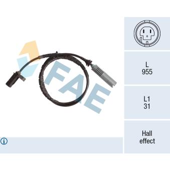 Capteur, vitesse de roue FAE OEM 34526762466