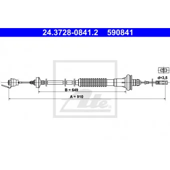 Tirette à câble, commande d'embrayage ATE 24.3728-0841.2 pour PEUGEOT 206 2.0 16V - 136cv