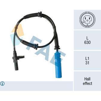 Capteur, vitesse de roue FAE 78455