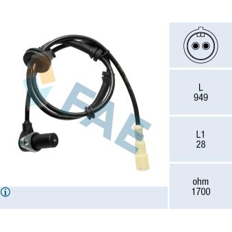 Capteur, vitesse de roue avant droit FAE 78533