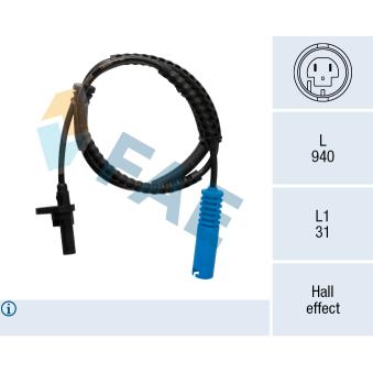 Capteur, vitesse de roue FAE OEM 34526851501