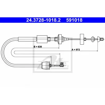 Tirette à câble, commande d'embrayage ATE 24.3728-1018.2 pour RENAULT MEGANE 1.9 DCI - 102cv