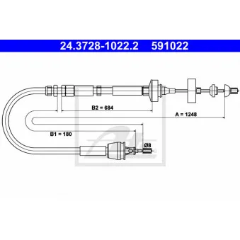 Tirette à câble, commande d'embrayage ATE 24.3728-1022.2 pour RENAULT LAGUNA 1.6 16V - 107cv